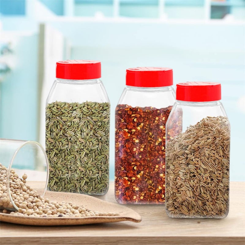 RoyalHouse 6 Pack 32 Oz Plastic Spice Jars with Red Cap, Clear and Safe Plastic Bottle Containers with Shaker Lids for Storing Spice, Herbs and Seasoning Powders, BPA Free, Made in USA - Image 5